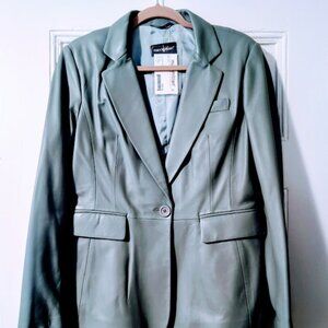 Maximilian Real Leather Blazer Jacket Size M Aqua Green